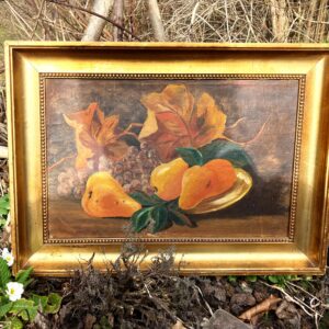Still Life Painting Pears Grapes Autumn Leaves, Vintage Oil Painting, Cottage Decor - Image 8