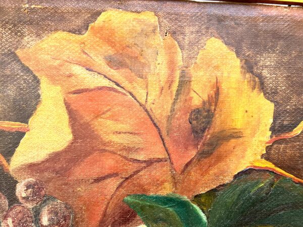 Still Life Painting Pears Grapes Autumn Leaves, Vintage Oil Painting, Cottage Decor