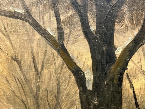 Scandinavian winter landscape with horse carriage, original oil painting, mid century decor