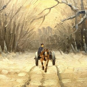 Scandinavian winter landscape with horse carriage, original oil painting, mid century decor - Image 7