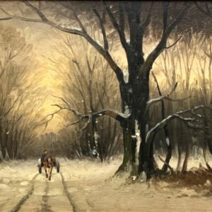 Scandinavian winter landscape with horse carriage, original oil painting, mid century decor - Image 6
