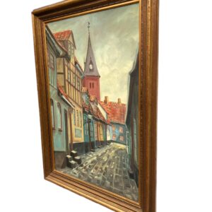 Large Danish Town Street Scene, Original Vintage Oil Painting, European Decor - Image 6