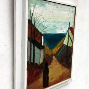 Coastal Village Scene, Vintage Oil Painting, Scandinavian Coastal Decor - Image 4