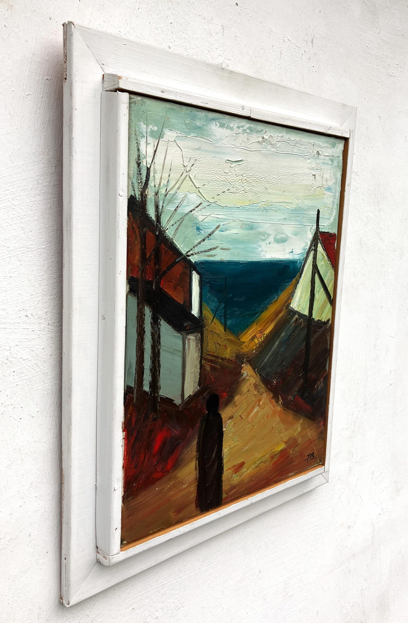 Coastal Village Scene, Vintage Oil Painting, Scandinavian Coastal Decor - Image 4