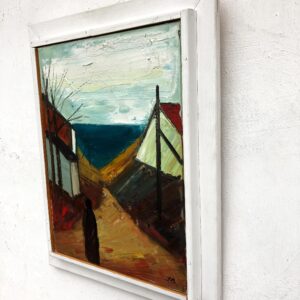 Coastal Village Scene, Vintage Oil Painting, Scandinavian Coastal Decor - Image 5