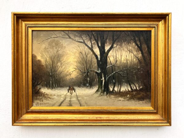 Scandinavian winter landscape with horse carriage, original oil painting, mid century decor