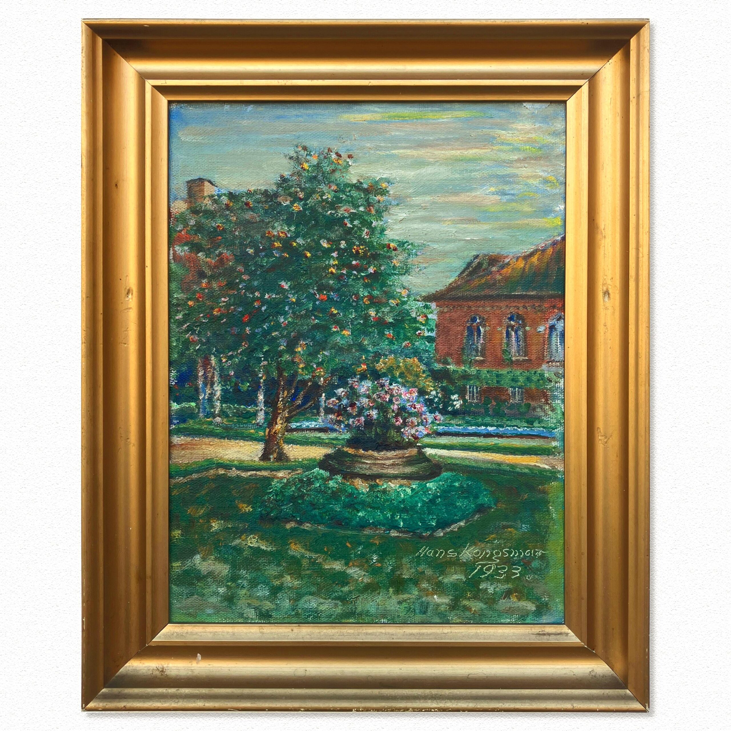 Vintage Impressionist Oil Painting: Danish Park Scene, Hans Kongsmar, 1933