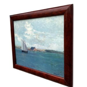 Coastal Seascape with Ship, Vintage Oil Painting, Scandinavian Coastal Decor - Image 6