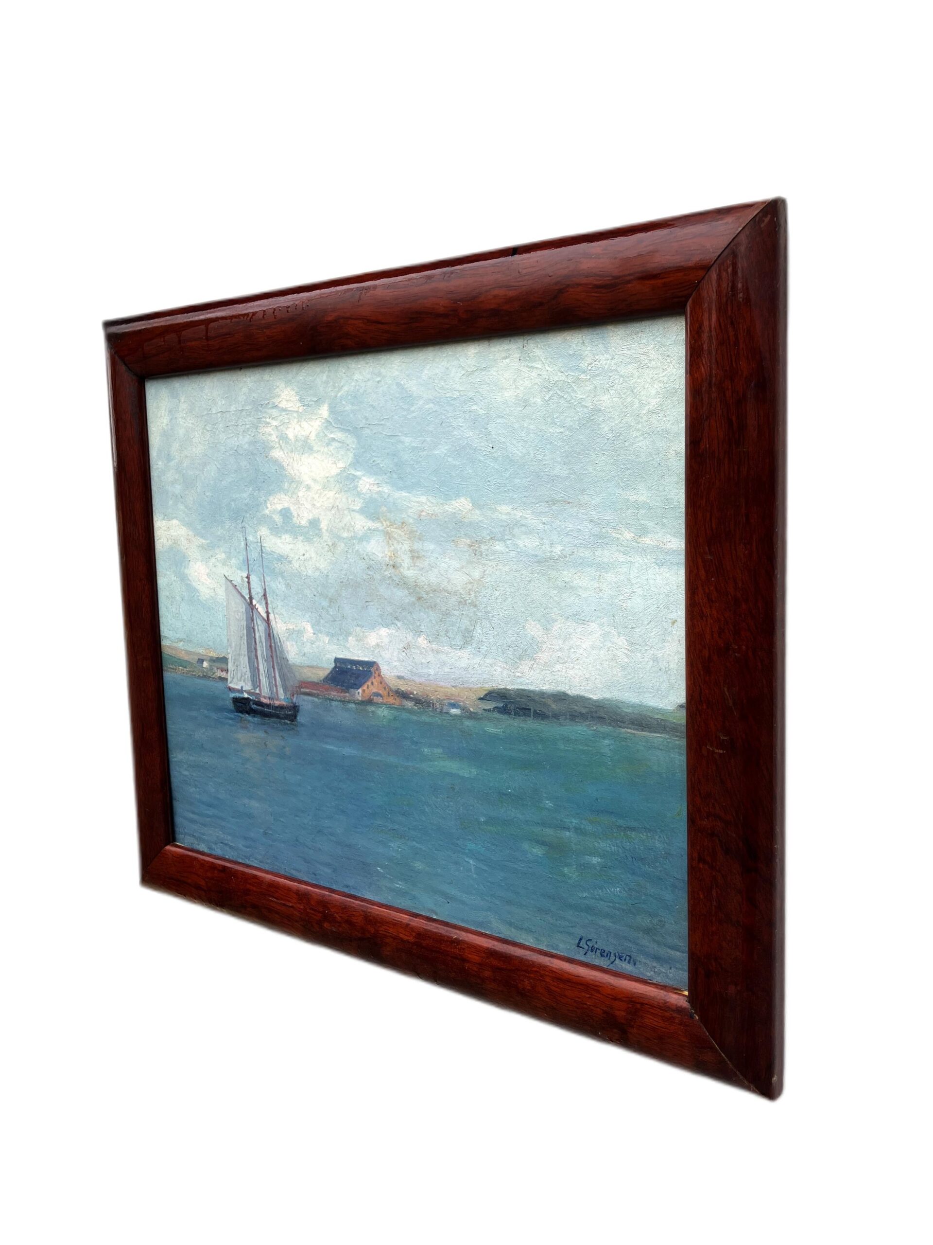 Coastal Seascape with Ship, Vintage Oil Painting, Scandinavian Coastal Decor - Image 6