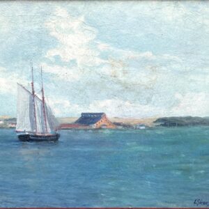 Coastal Seascape with Ship, Vintage Oil Painting, Scandinavian Coastal Decor - Image 4