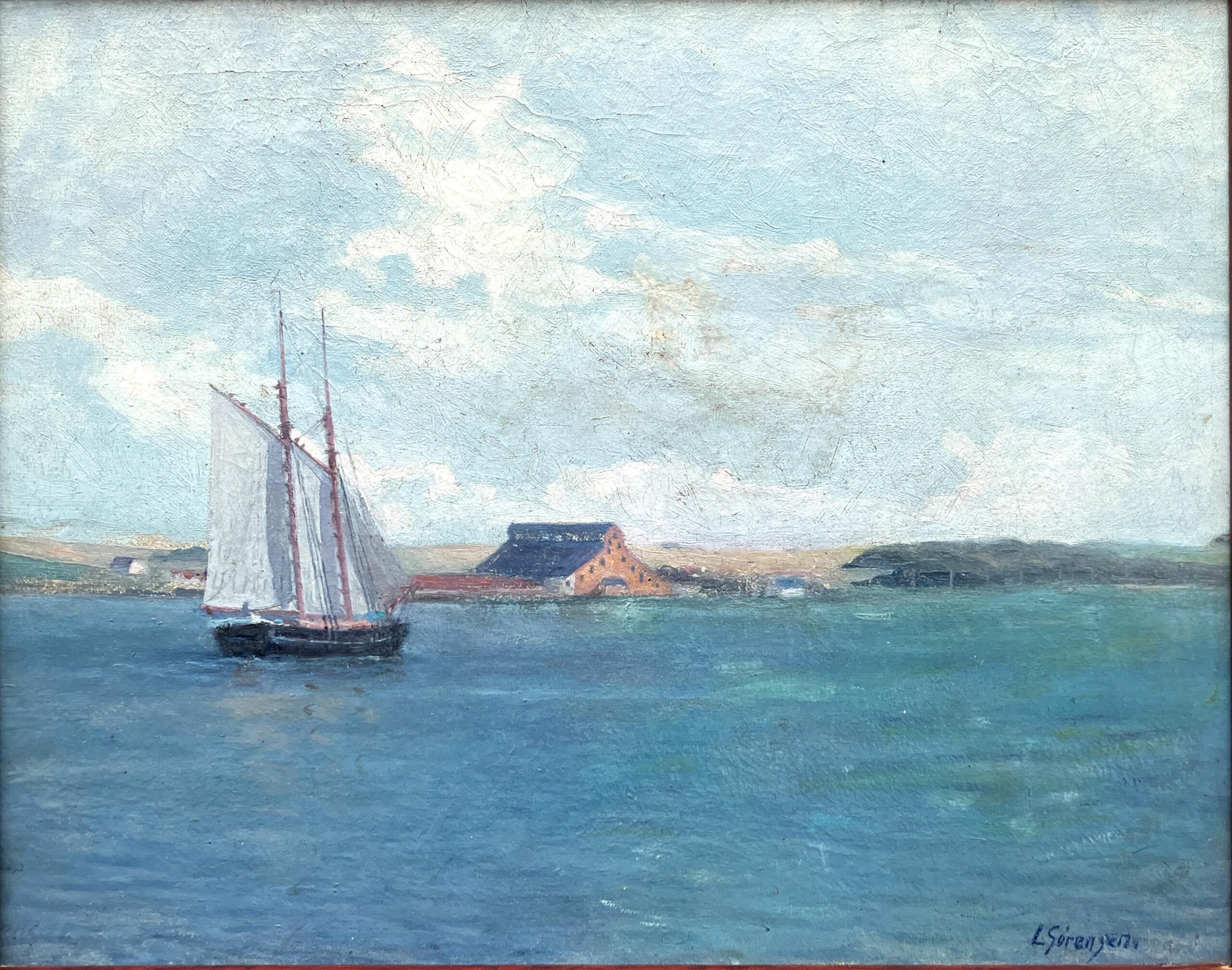 Coastal Seascape with Ship, Vintage Oil Painting, Scandinavian Coastal Decor - Image 4