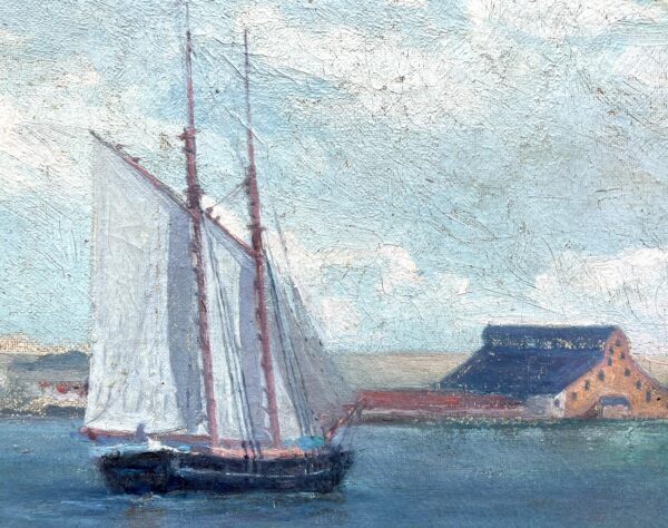 Coastal Seascape with Ship, Vintage Oil Painting, Scandinavian Coastal Decor