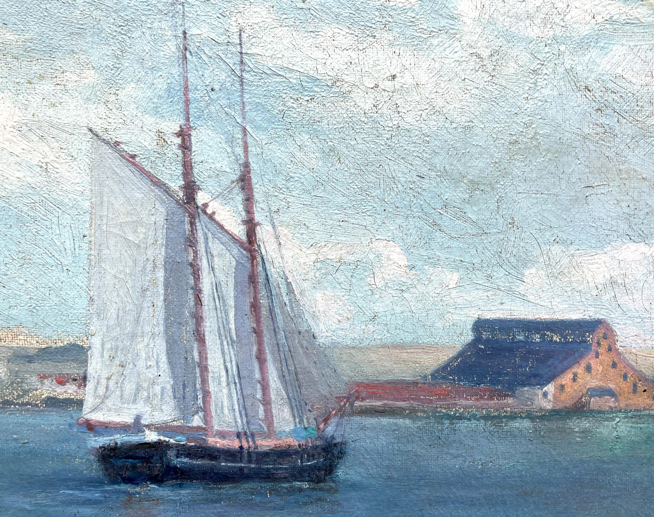 Coastal Seascape with Ship, Vintage Oil Painting, Scandinavian Coastal Decor - Image 9