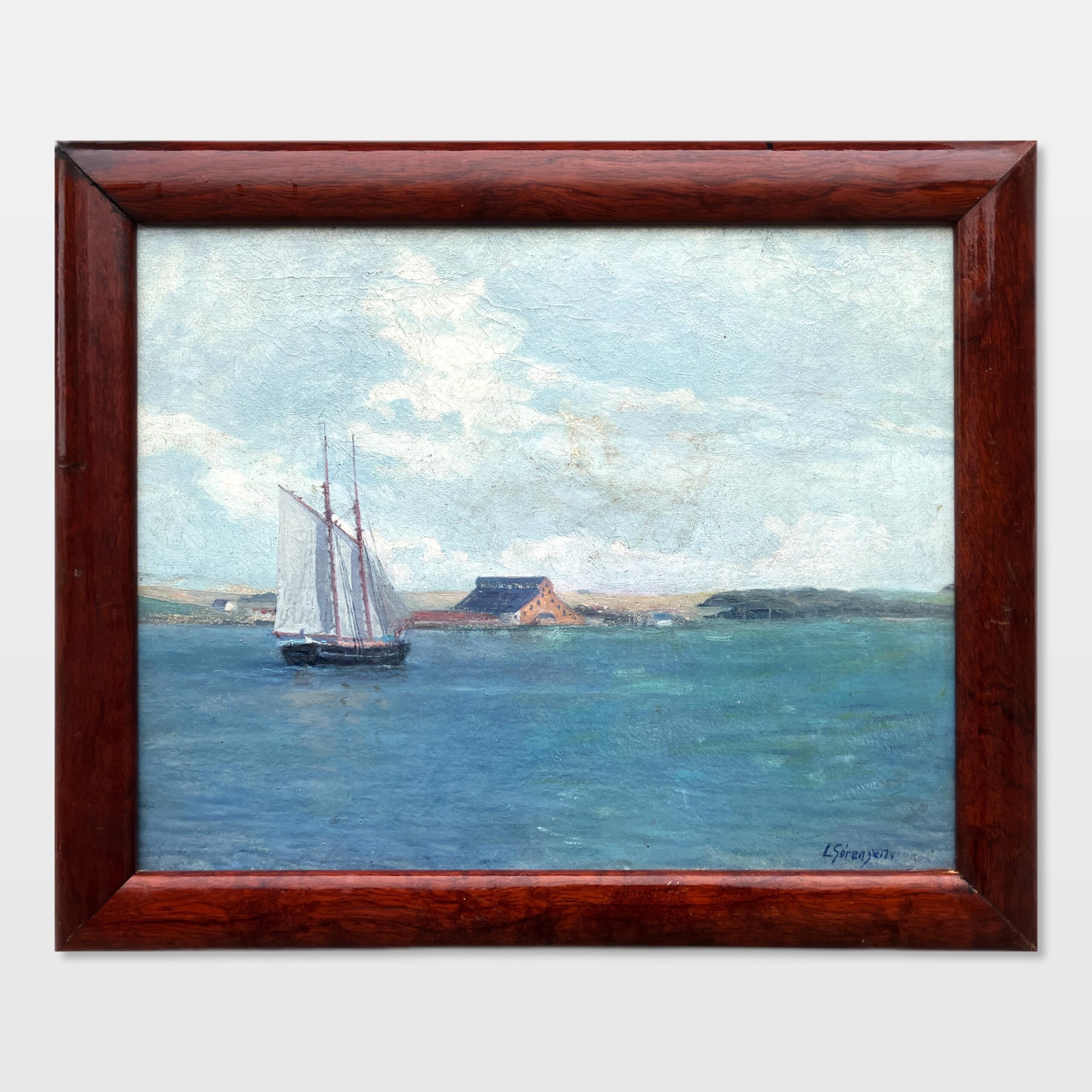 Coastal Seascape with Ship, Vintage Oil Painting, Scandinavian Coastal Decor - Image 1