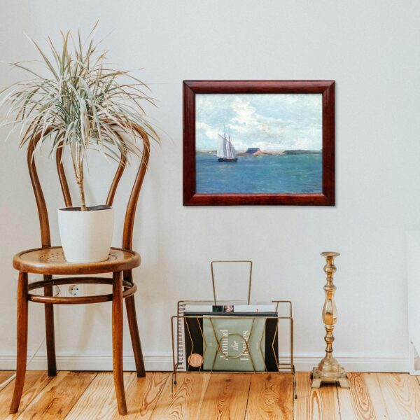Coastal Seascape with Ship, Vintage Oil Painting, Scandinavian Coastal Decor
