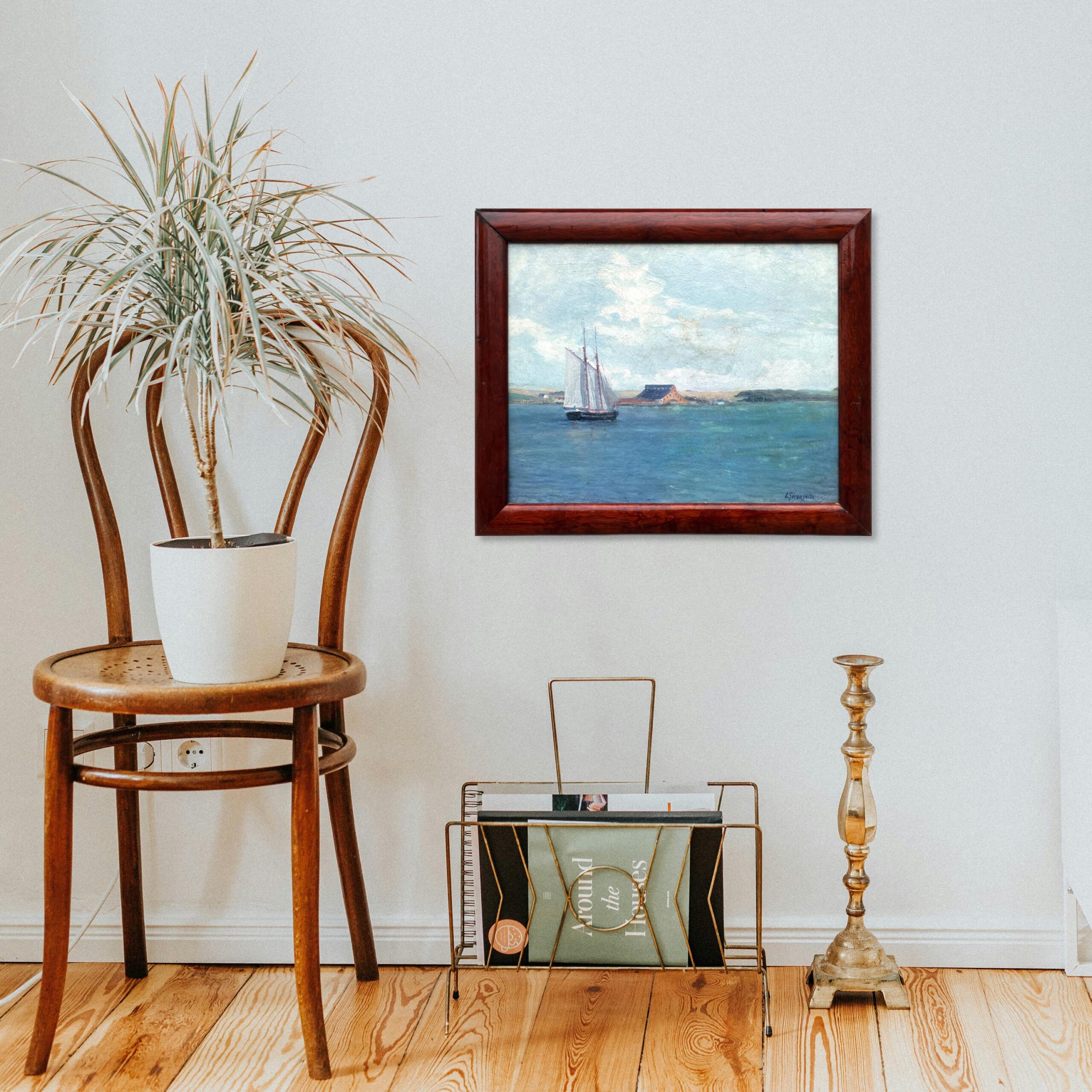 Coastal Seascape with Ship, Vintage Oil Painting, Scandinavian Coastal Decor - Image 3