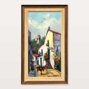 Mediterranean Village Painting, Vintage Oil Painting, European Decor