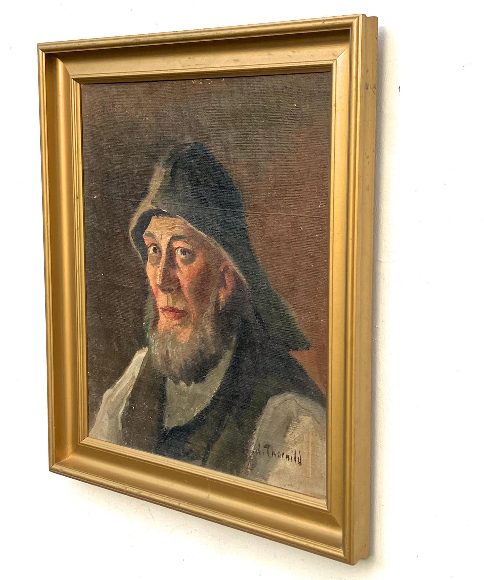 Original Danish oil painting, Medium fisherman portrait warm earthy tones, Scandinavian realism, Christian Thornild - Image 2