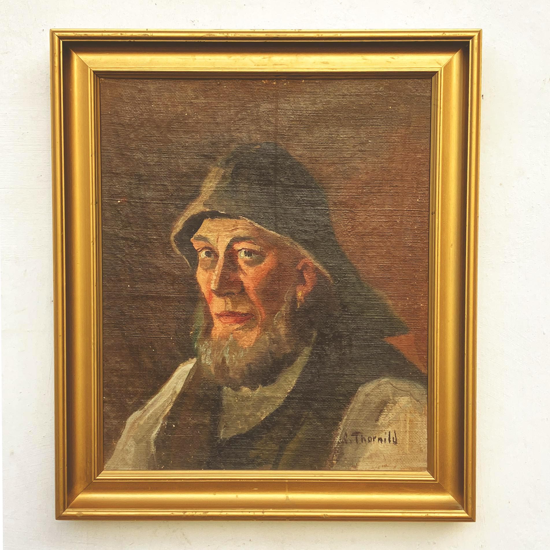 Original Danish oil painting, Medium fisherman portrait warm earthy tones, Scandinavian realism, Christian Thornild - Image 1