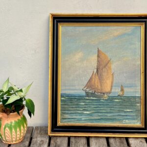 Danish Oil Painting Sailboat Seascape Coastal Art Carl Frederiksen Circa 1920s-1930s - Image 2