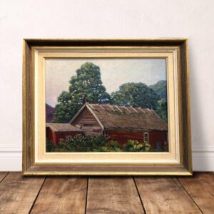 Swedish Farmhouse Landscape Painting, Helge Kemner Vintage Oil Painting, Scandinavian Decor - Image 2