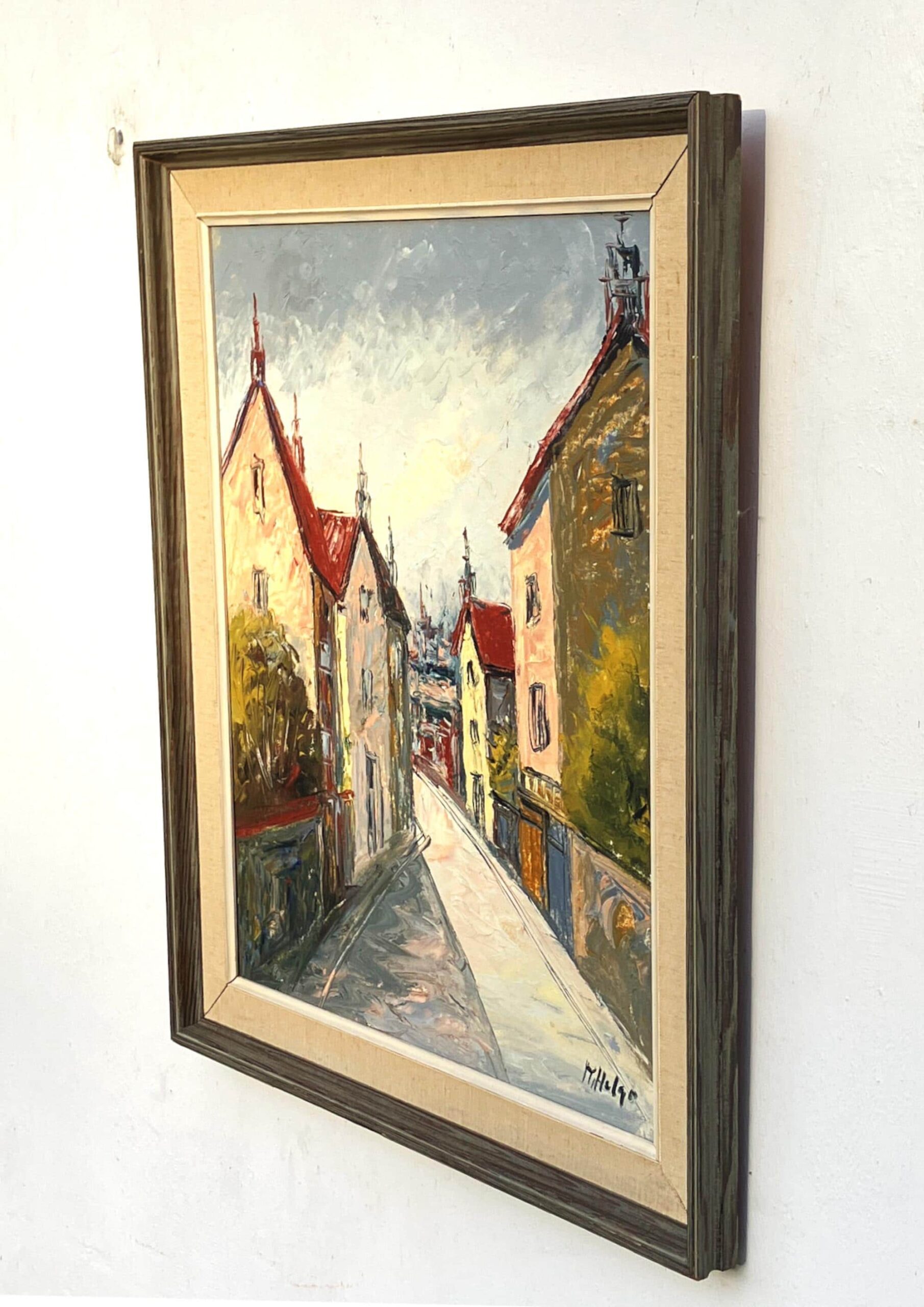 Street Scene Oil Painting – Scandinavian Town, Red Roof Houses, Original Vintage Art - Image 5
