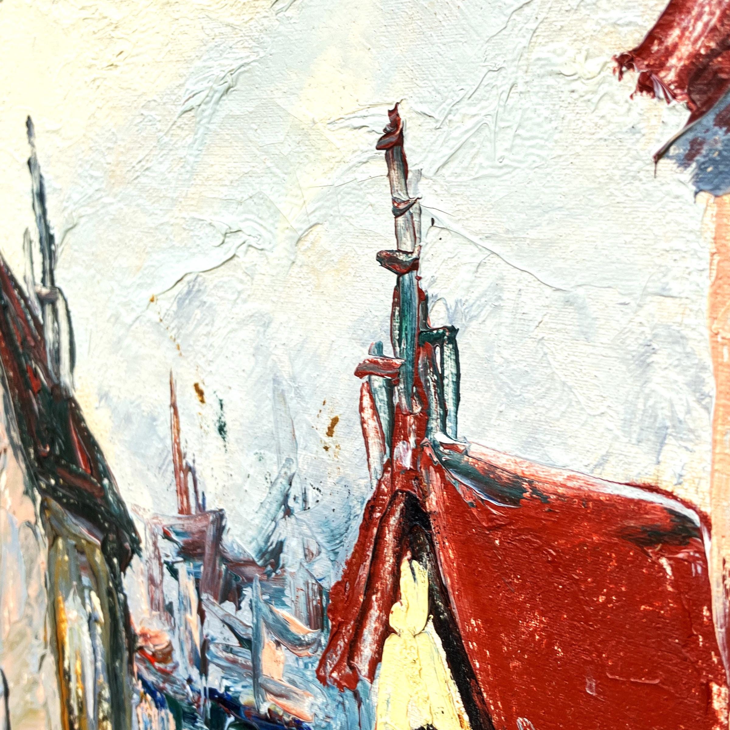 Street Scene Oil Painting – Scandinavian Town, Red Roof Houses, Original Vintage Art - Image 8