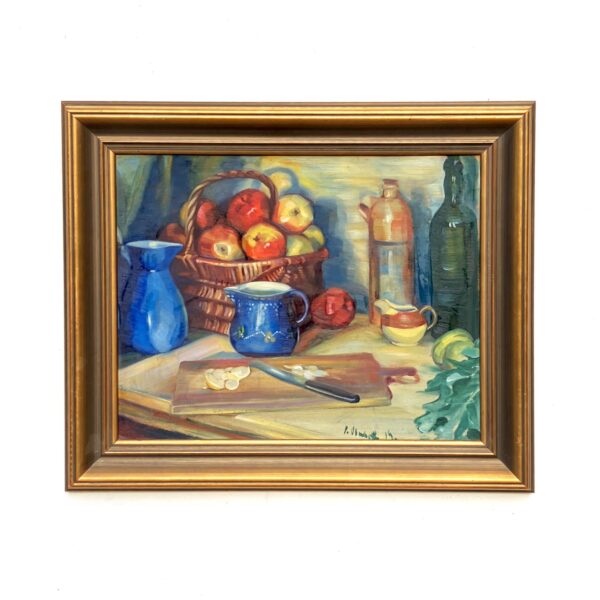 Still Life Oil Painting – Apples and Lemons, Original Vintage Art
