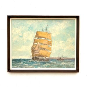Ship Oil Painting, Danish Coastal Wall Art, Scandinavian Maritime Decor