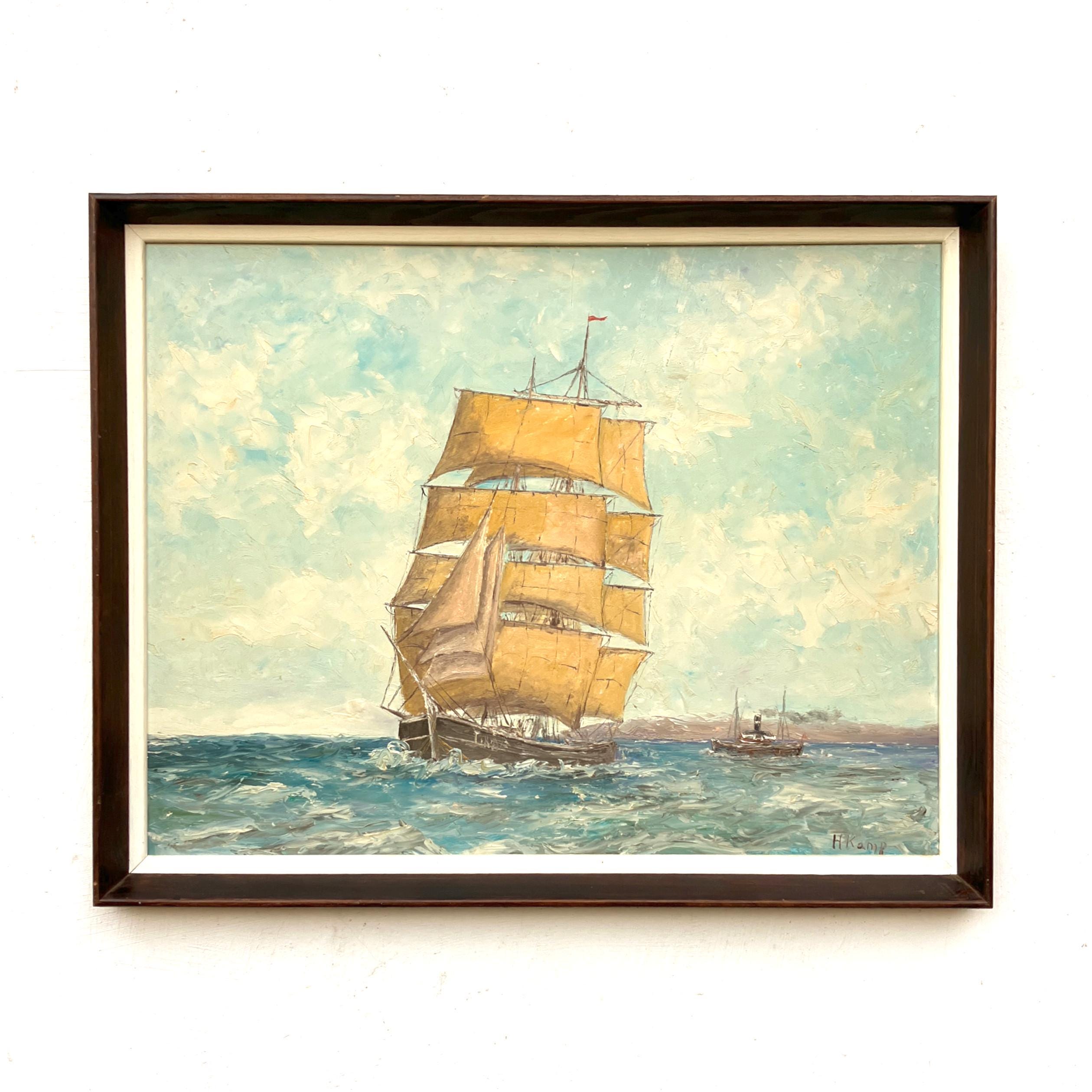 Ship Oil Painting, Danish Coastal Wall Art, Scandinavian Maritime Decor - Image 1