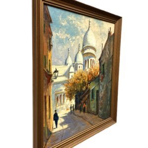 Large Paris Street Scene Montmartre Sacré Coeur, Vintage Oil Painting, European Decor - Image 5