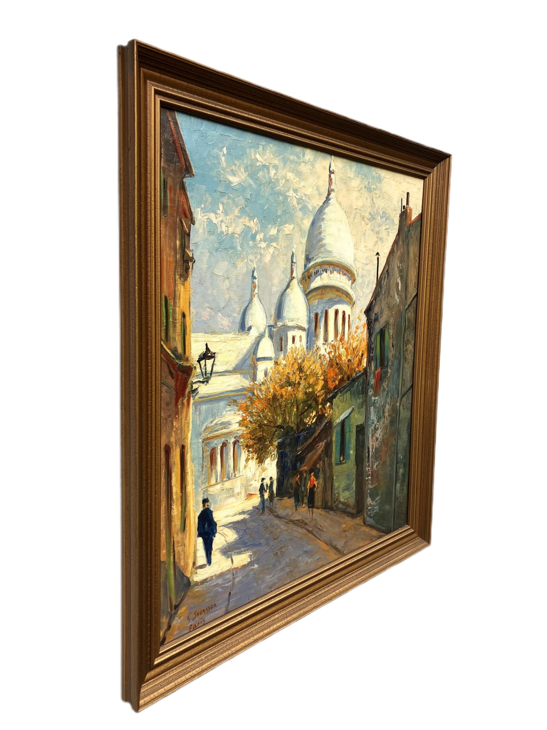 Large Paris Street Scene Montmartre Sacré Coeur, Vintage Oil Painting, European Decor - Image 5