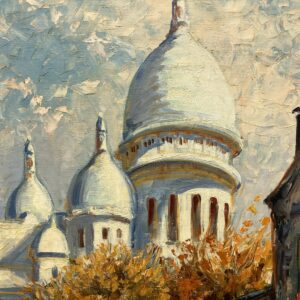 Large Paris Street Scene Montmartre Sacré Coeur, Vintage Oil Painting, European Decor - Image 9