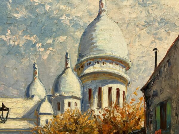 Large Paris Street Scene Montmartre Sacré Coeur, Vintage Oil Painting, European Decor