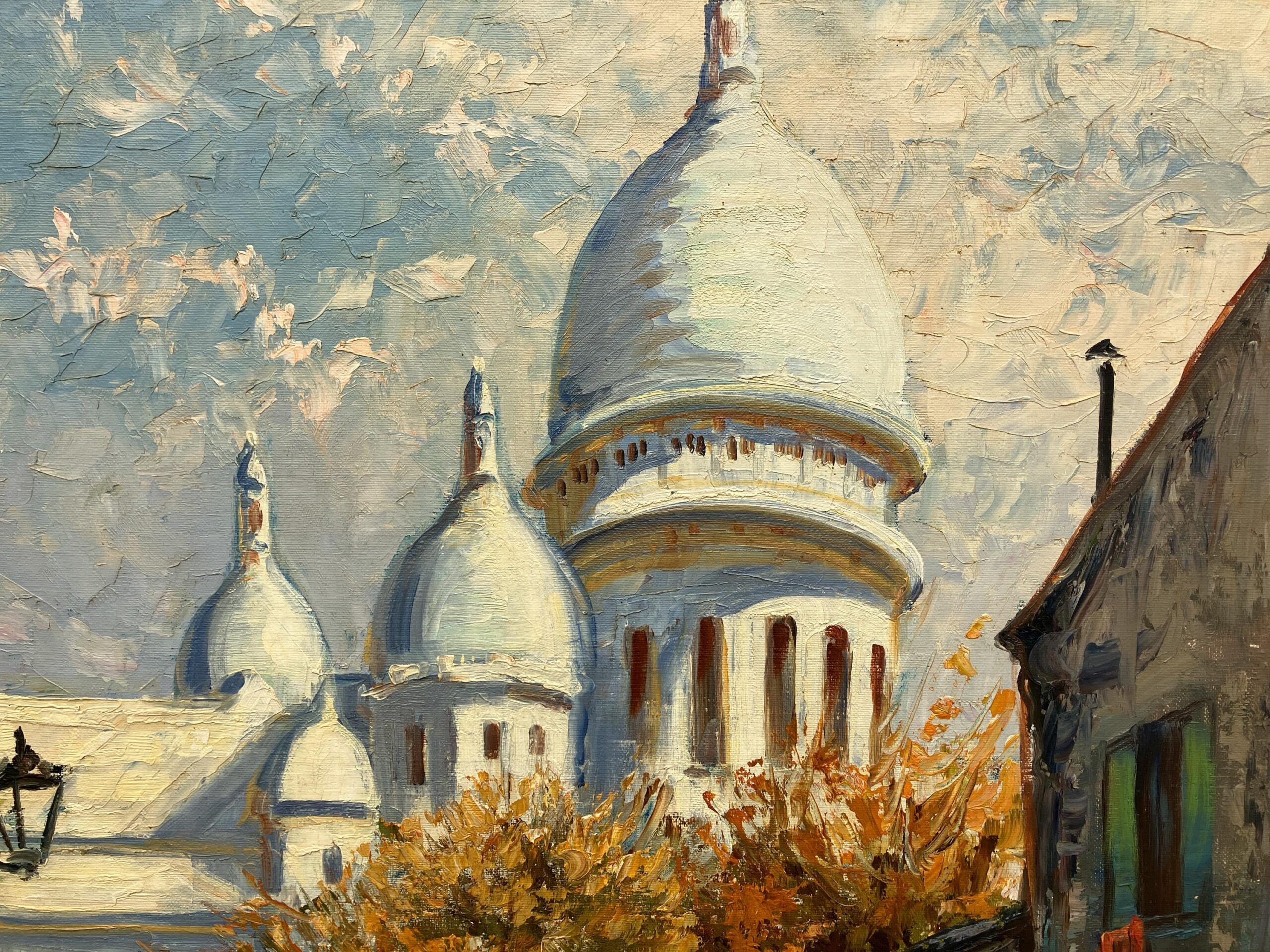 Large Paris Street Scene Montmartre Sacré Coeur, Vintage Oil Painting, European Decor - Image 9