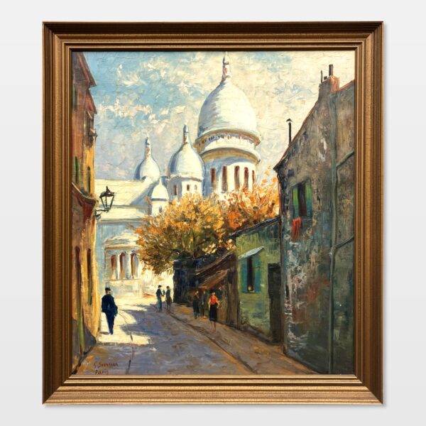 Large Paris Street Scene Montmartre Sacré Coeur, Vintage Oil Painting, European Decor