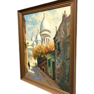 Large Paris Street Scene Montmartre Sacré Coeur, Vintage Oil Painting, European Decor - Image 6