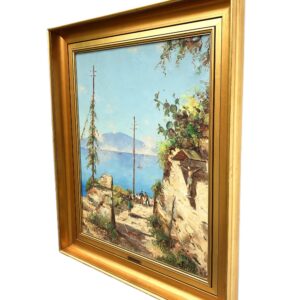 Large Capri Italy Coastal Scene with Figures, Vintage Oil Painting, European Decor - Image 5