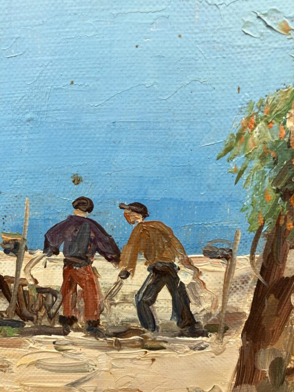 Large Capri Italy Coastal Scene with Figures, Vintage Oil Painting, European Decor