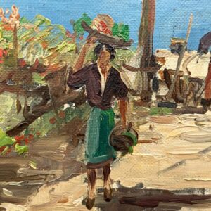 Large Capri Italy Coastal Scene with Figures, Vintage Oil Painting, European Decor - Image 8