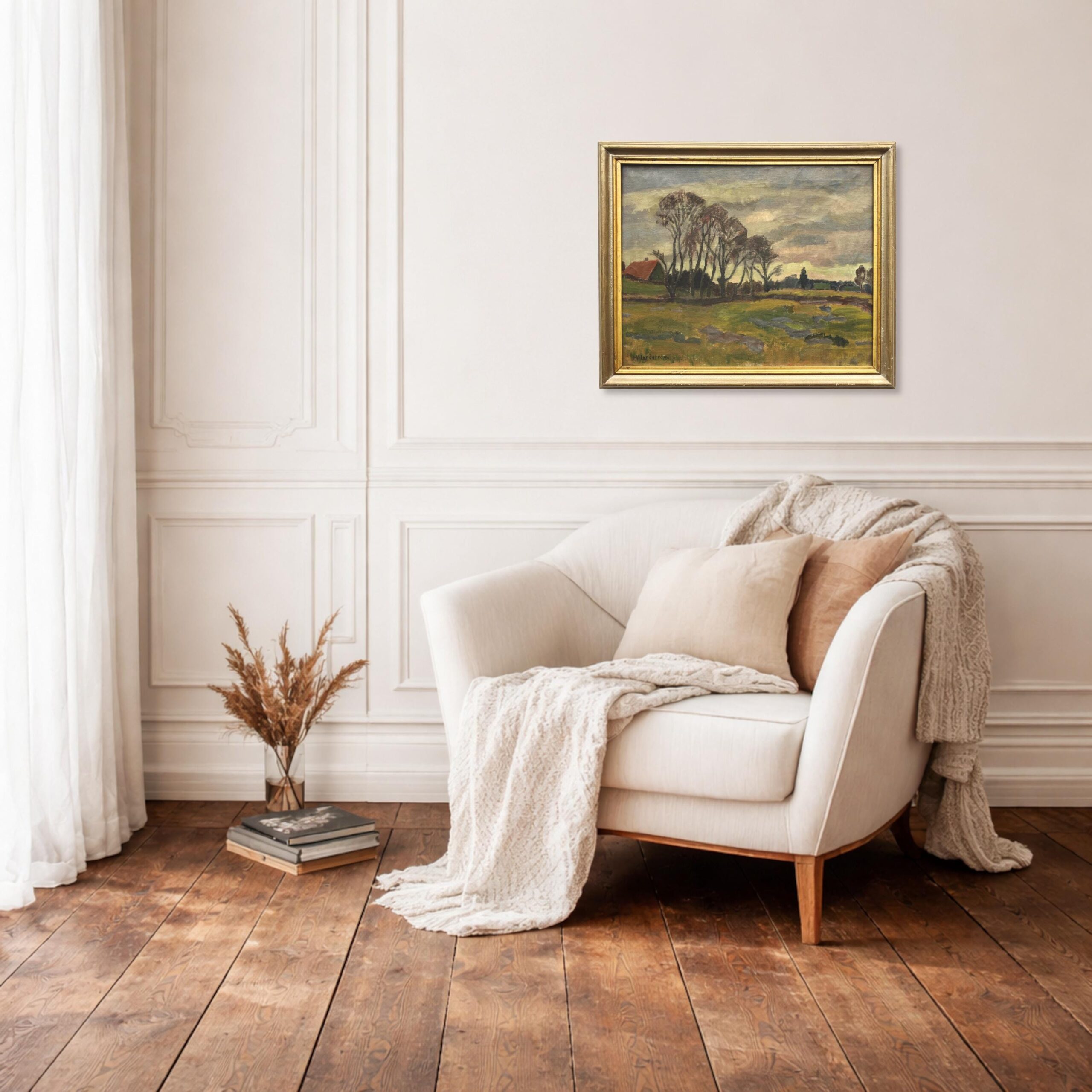 Swedish Landscape Painting, Vintage Oil Art, Scandinavian Farmhouse Decor - Image 3