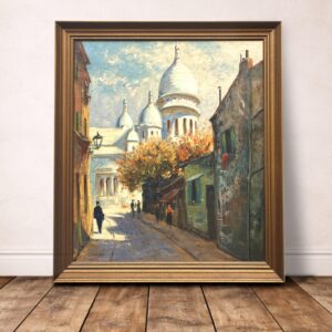 Large Paris Street Scene Montmartre Sacré Coeur, Vintage Oil Painting, European Decor - Image 2