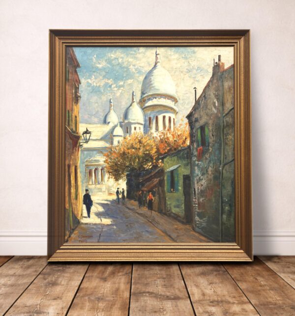 Large Paris Street Scene Montmartre Sacré Coeur, Vintage Oil Painting, European Decor
