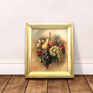 Antique European Fruit Still Life Oil Painting – Grapes, Pear, Cherries, Pineapple 1908 - Image 3