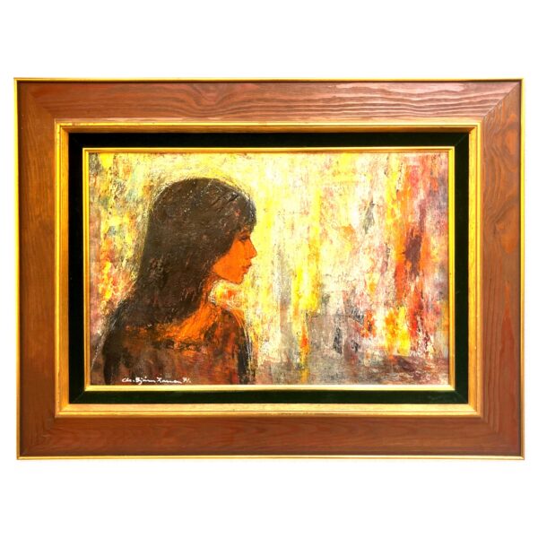 Vintage Oil Painting: Danish Modernist Portrait, Original Frame