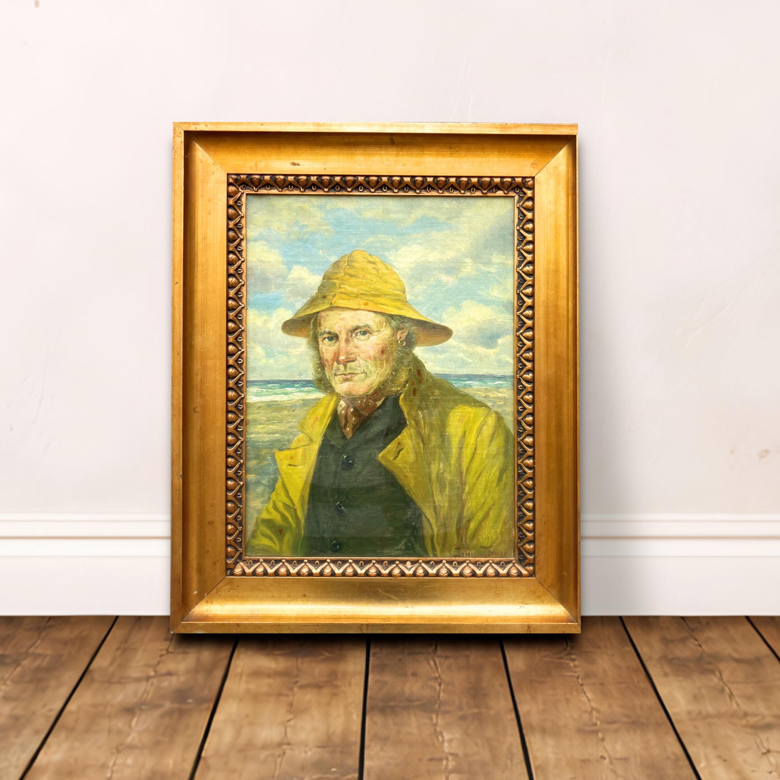 Danish Fisherman Painting, Antique Oil Painting, Coastal Decor - Image 2