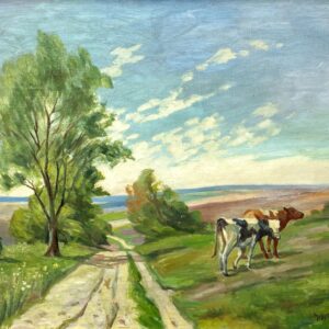 Cow Painting, Vintage Oil Painting, Danish Landscape, Farmhouse Decor - Image 6