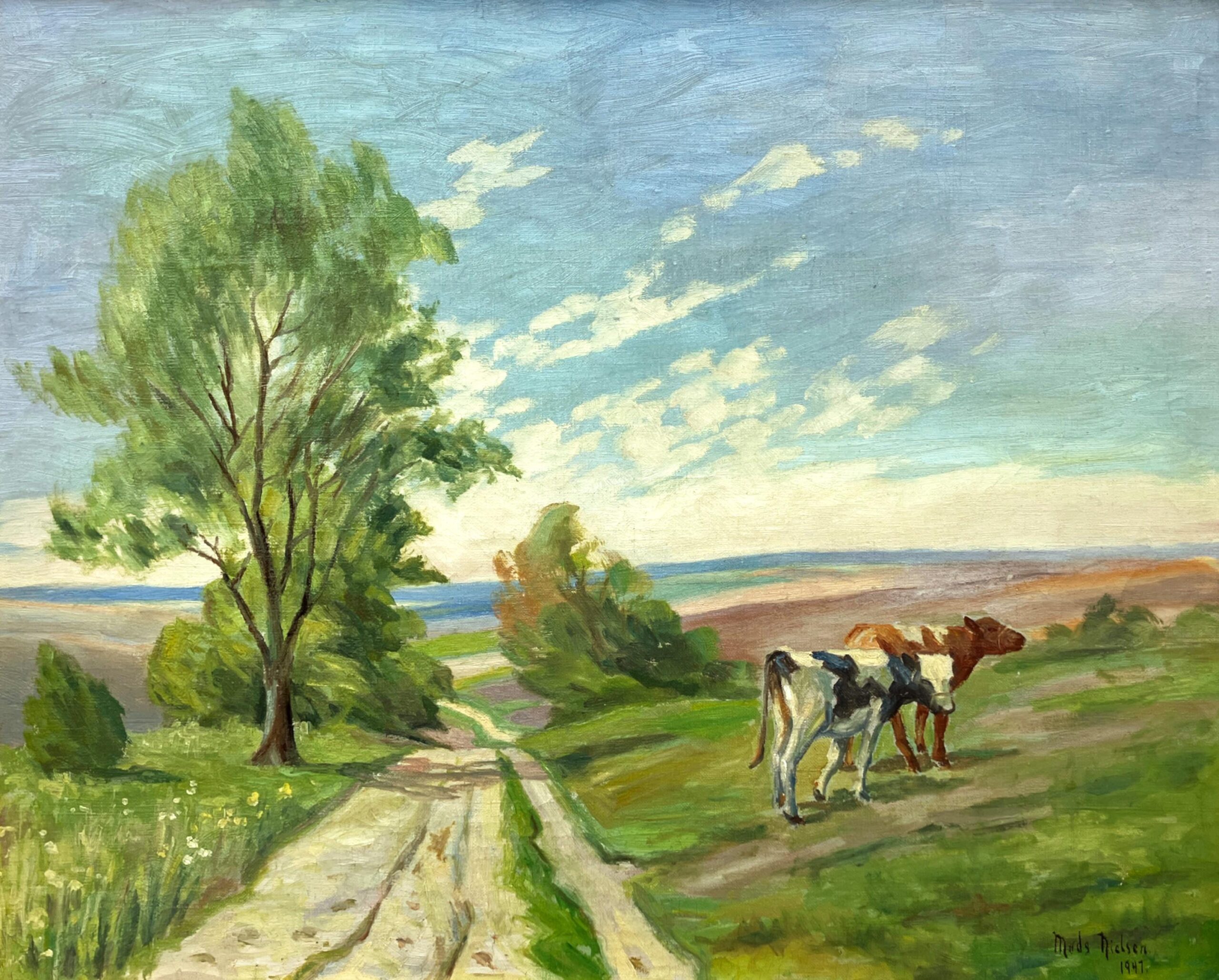 Cow Painting, Vintage Oil Painting, Danish Landscape, Farmhouse Decor - Image 6