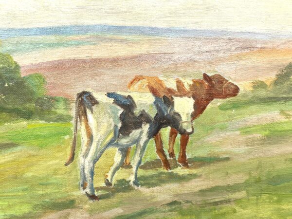 Cow Painting, Vintage Oil Painting, Danish Landscape, Farmhouse Decor