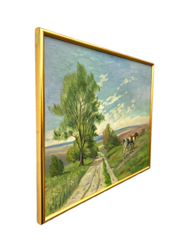 Cow Painting, Vintage Oil Painting, Danish Landscape, Farmhouse Decor